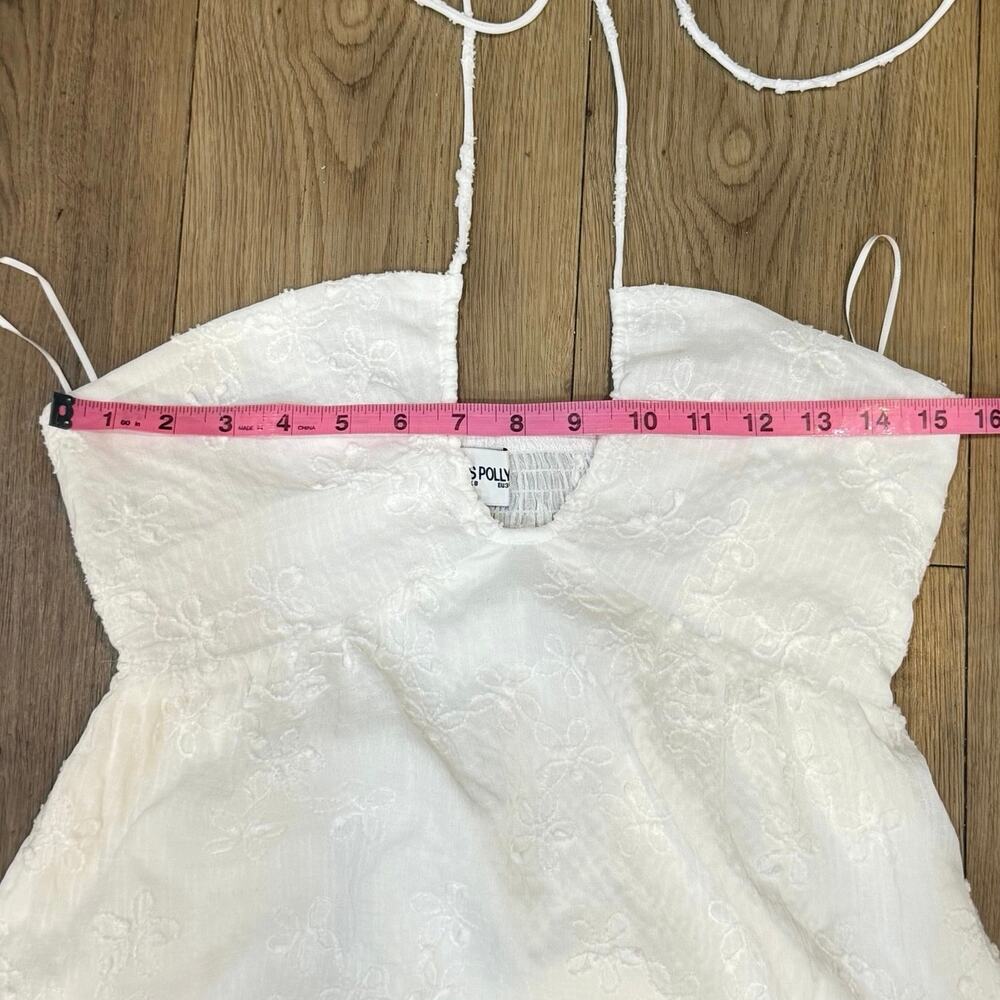 Princess Polly White Floral Embroidered Halter Mini Dress US 4 - Picture 6 of 8